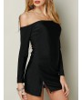 Sexy Off-shoulder Side Split Long Sleeves Women Mini Dress