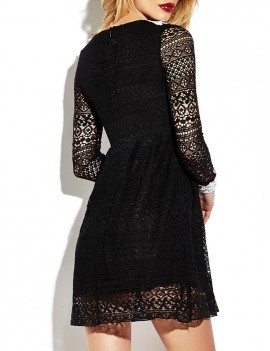 Sexy Lace See-through V-neck Long Sleeve Mini Dress For Women