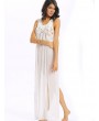 Woven Sexy Tassels Backless Sleeveless Slit O Neck Maxi Dress