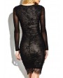 See-through Lace Embroideried Long Sleeves O-neck Dress For Women