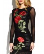 See-through Lace Embroideried Long Sleeves O-neck Dress For Women