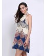 Women Sleeveless Halter Print Mini Dress